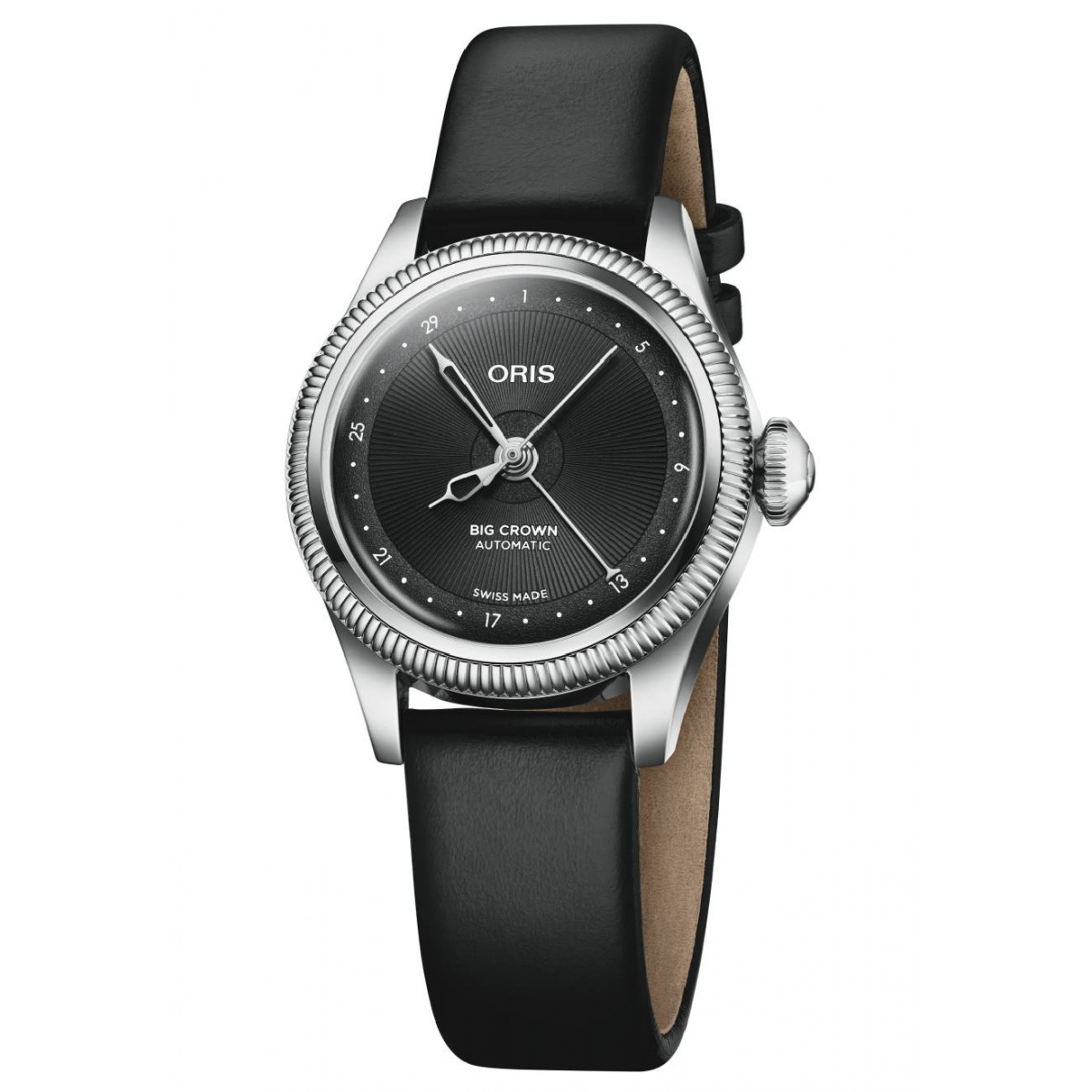 Oris Big Crown Pointer Date ∅29 mm - 5 BAR, Esfera negra, correa de piel