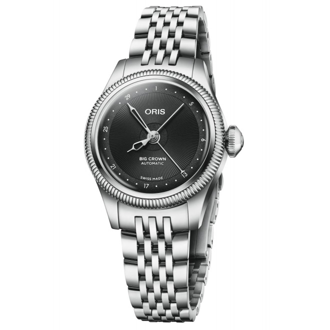 Oris Big Crown Pointer Date ∅29 mm - 5 BAR, Esfera negra, brazalete de acero