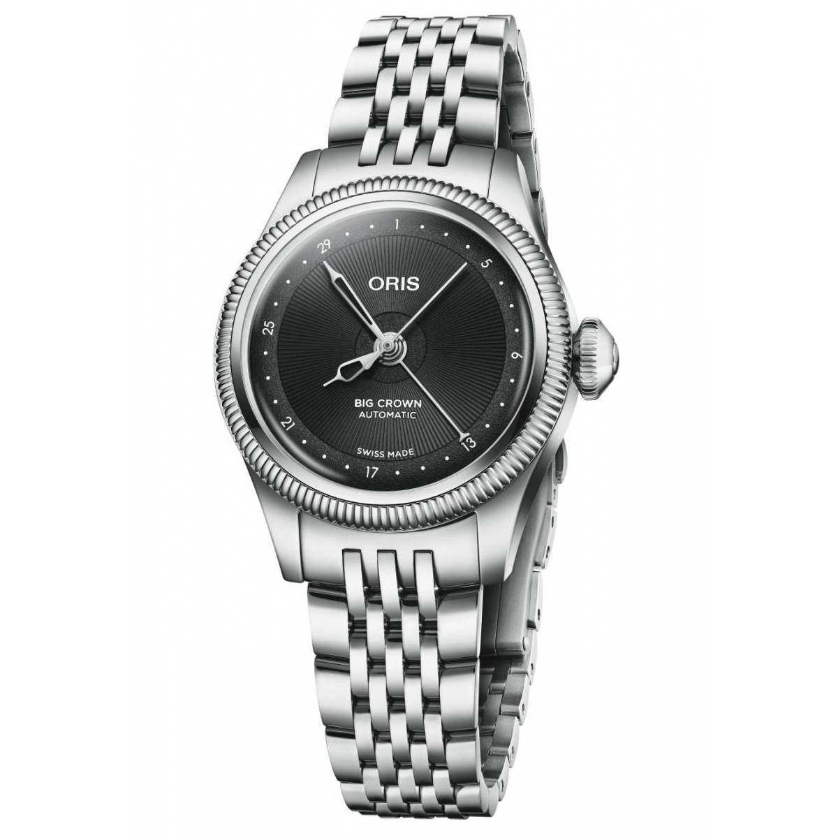 Oris Big Crown Pointer Date ∅29 mm - 5 BAR, Esfera negra, brazalete de acero