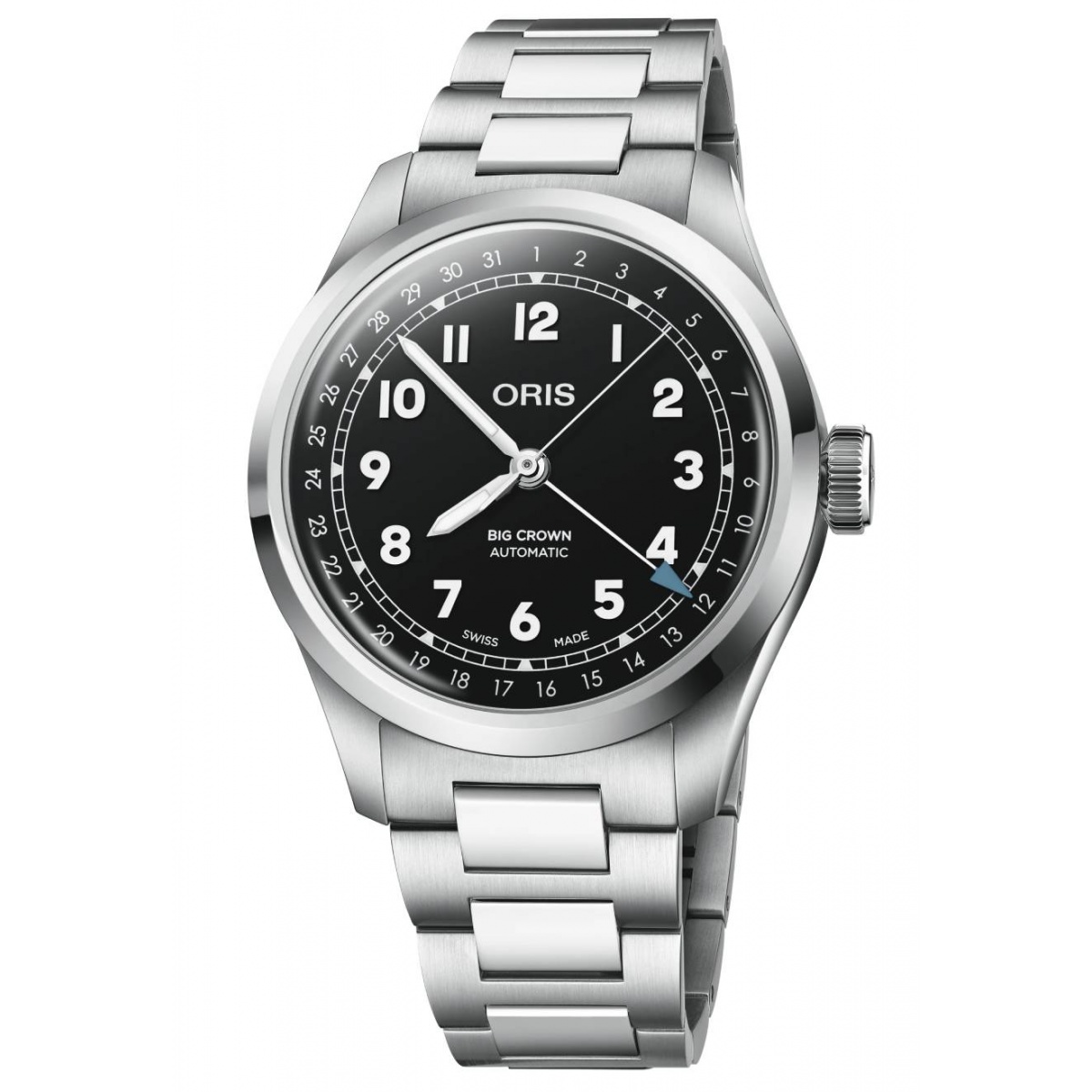 Oris Big Crown Pointer Date ∅40 mm - 20 BAR, Esfera negra, brazalete de acero