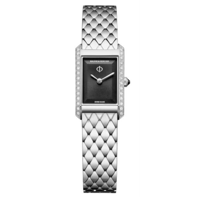 Baume & Mercier Hampton 10862 Cuarzo, 28 X 17,75MM - 5 ATM, Esfera negra, brazalete de acero
