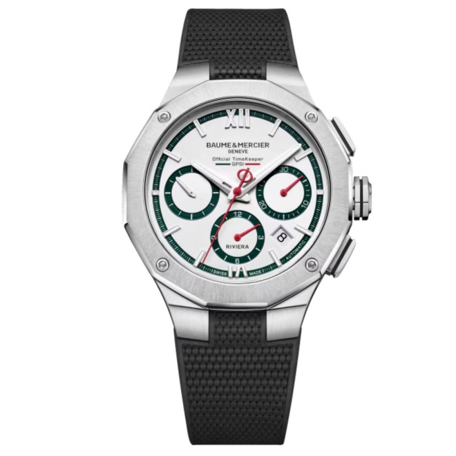 Baume & Mercier Riviera 10897 Automático, Cronógrafo, Fecha ∅41 mm - 10 ATM, Esfera blanca, correa de caucho