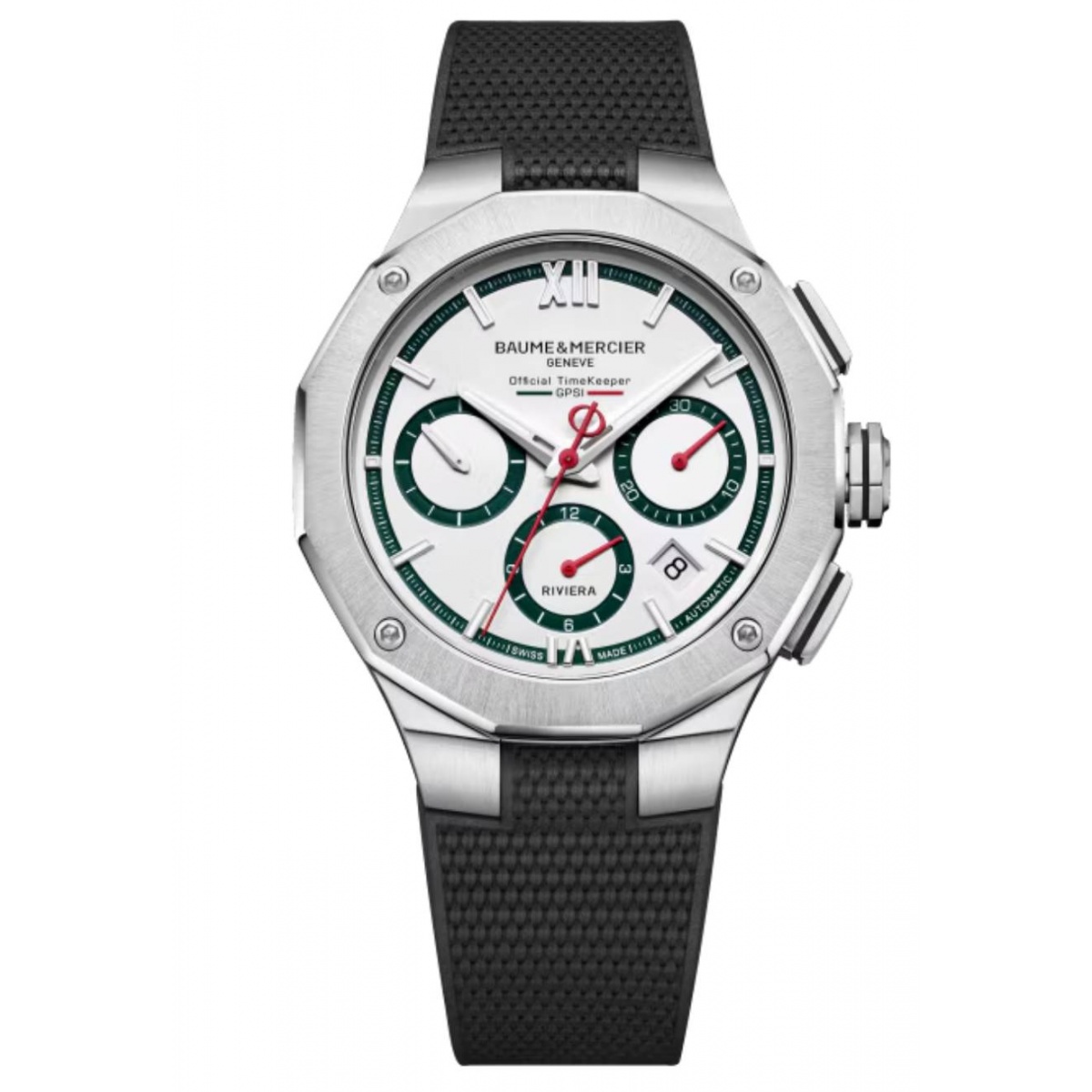 Baume & Mercier Riviera 10897 Automático, Cronógrafo, Fecha ∅41 mm - 10 ATM, Esfera blanca, correa de caucho