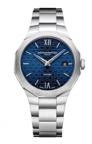 Baume & Mercier Riviera 10844 Cuarzo, Fecha ∅39 mm - 5 ATM, Esfera azul, brazalete de acero