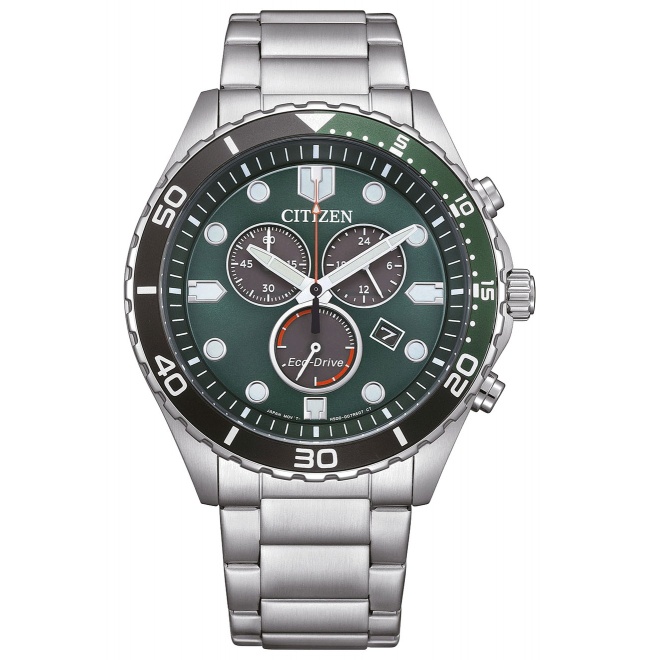Citizen Chrono Sporty-Aqua ∅43 mm - 10 ATM, Esfera verde, brazalete de acero