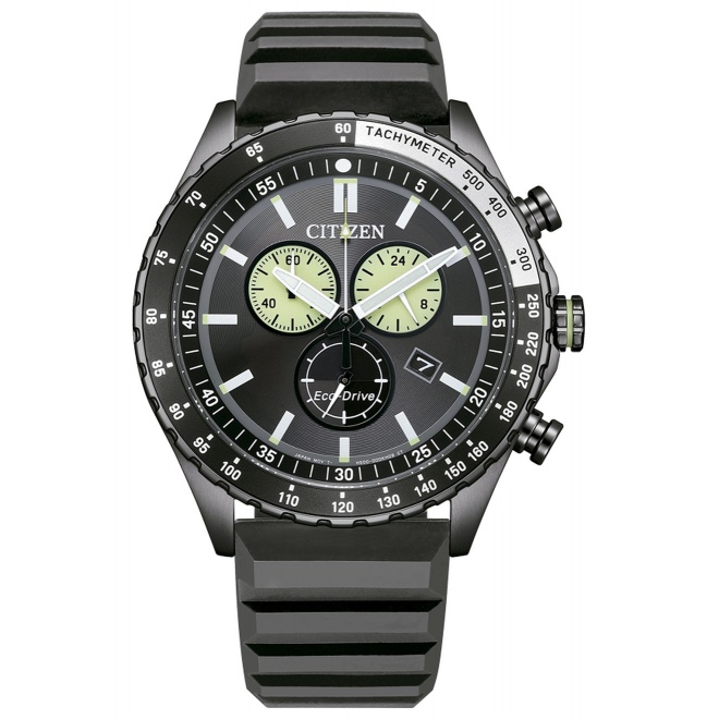 Citizen Chrono Sporty ∅43 mm - 10 ATM, Esfera negra, correa de silicona