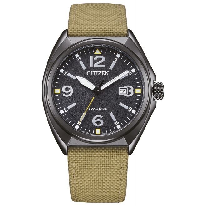 Citizen Military ∅40 mm - 10 ATM, Esfera negra, correa de nylon beige estilo militar