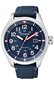 Citizen Caballero 3 agujas ∅42,6 mm - 10 ATM, Esfera azul, correa de nylon pespunteada estilo militar