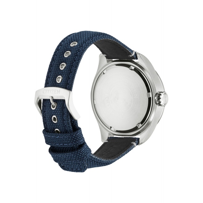 Citizen Caballero 3 agujas ∅42,6 mm - 10 ATM, Esfera azul, correa de nylon pespunteada estilo militar