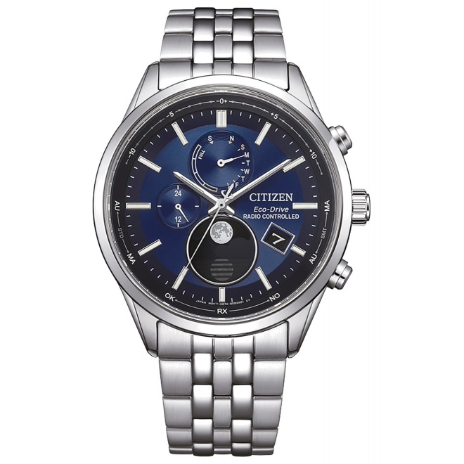Citizen Tsuki-yomi Moon Phase ∅42 mm - 10 ATM, Esfera azul, brazalete de acero sólido