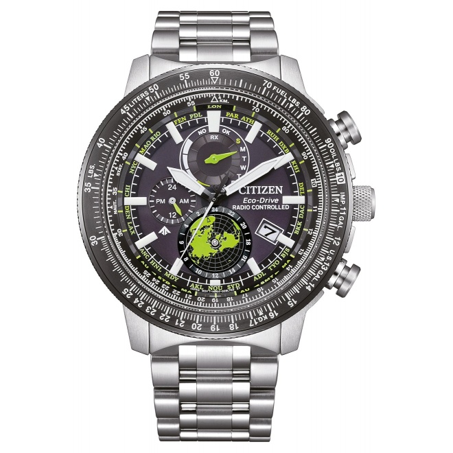 Citizen Geo Trekk ∅46 mm - 20 ATM, Esfera negra, brazalete de acero sólido