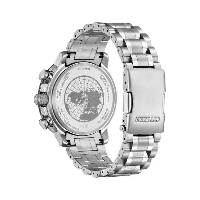 Citizen Geo Trekk ∅46 mm - 20 ATM, Esfera negra, brazalete de acero sólido