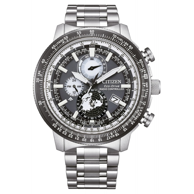 Citizen Geo Trekk ∅46 mm - 20 ATM, Esfera negra y blanca, brazalete de acero sólido