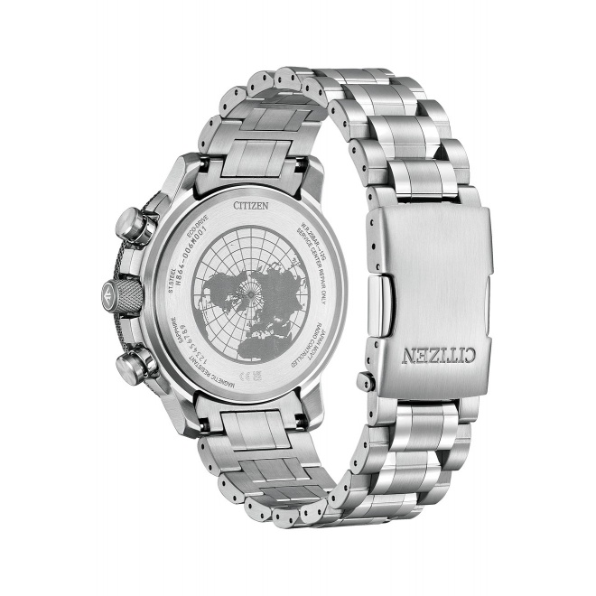 Citizen Geo Trekk ∅46 mm - 20 ATM, Esfera negra y blanca, brazalete de acero sólido