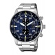 Citizen Aviator Crono ∅44 mm - 10 ATM, Esfera azul, brazalete de acero