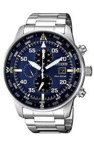 Citizen Aviator Crono ∅44 mm - 10 ATM, Esfera azul, brazalete de acero
