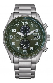 Citizen Urban Crono ∅43 mm - 10 ATM, Esfera verde, brazalete de acero