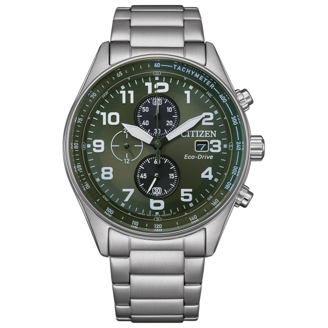 Citizen Urban Crono ∅43 mm - 10 ATM, Esfera verde, brazalete de acero