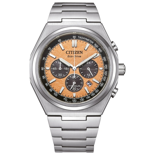 Citizen Chrono Super Titanium 4610 ∅42,5 mm - 10 ATM, Esfera naranja, brazalete de super titanium
