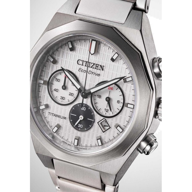 Citizen Chrono Super Titanium Zenshin Senkei ∅41 mm - 10 ATM, Esfera blanca, brazalete de super titanium