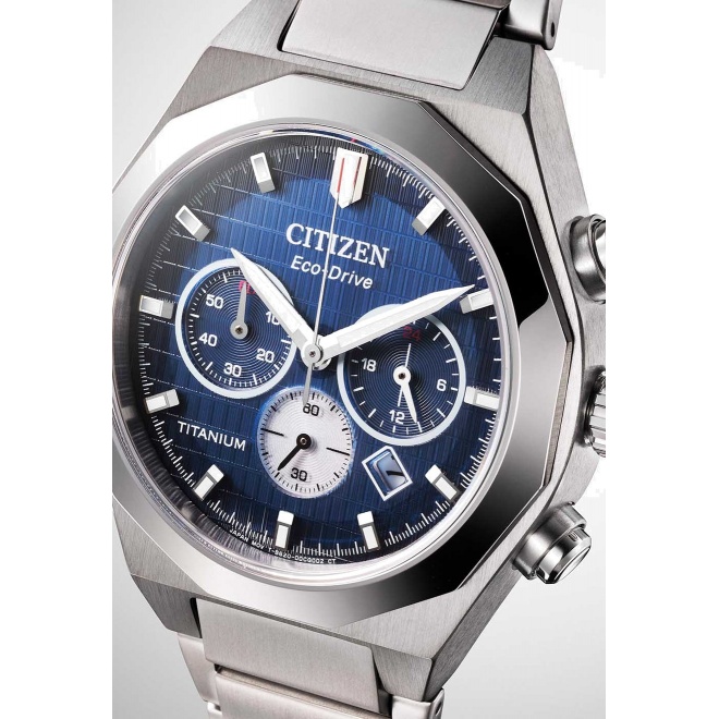 Citizen Chrono Super Titanium Zenshin Senkei ∅41 mm - 10 ATM, Esfera azul, brazalete de super titanium