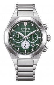 Citizen Chrono Super Titanium Zenshin Senkei ∅41 mm - 10 ATM, Esfera verde, brazalete de super titanium