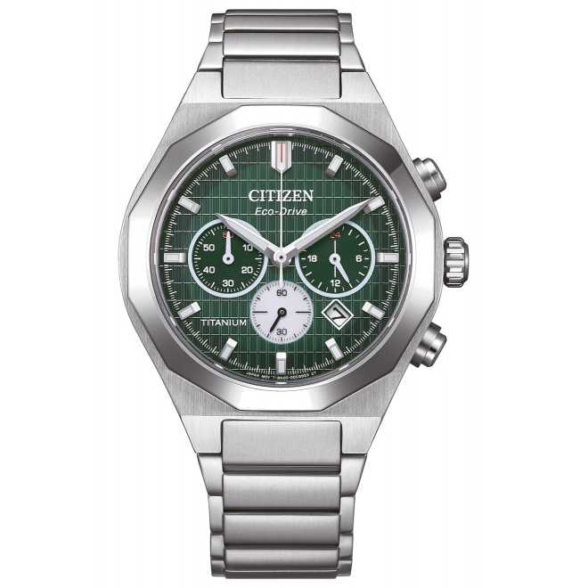 Citizen Chrono Super Titanium Zenshin Senkei ∅41 mm - 10 ATM, Esfera verde, brazalete de super titanium