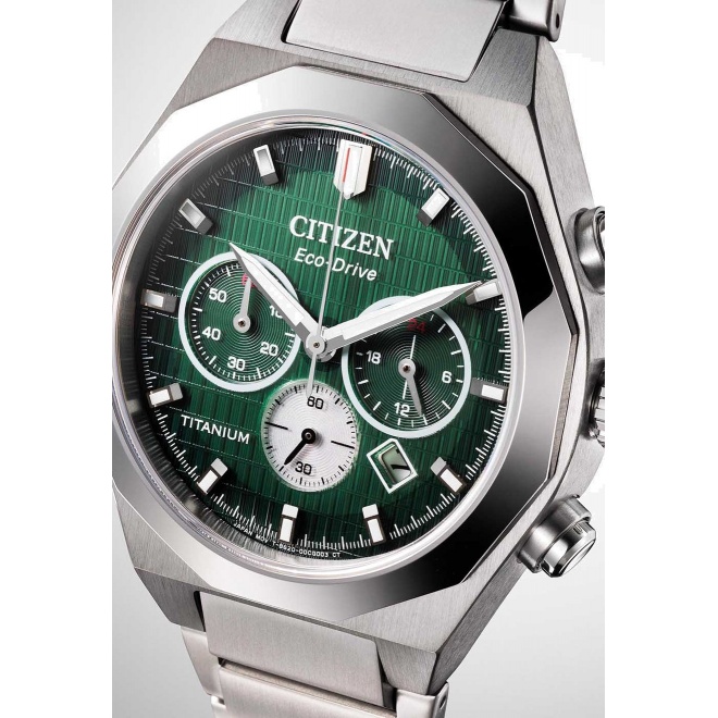 Citizen Chrono Super Titanium Zenshin Senkei ∅41 mm - 10 ATM, Esfera verde, brazalete de super titanium