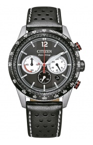 Citizen Chrono Racing ∅39,9 mm - 10 ATM, Esfera negra, correa de piel pespunteada tipo “racing”