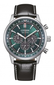 Citizen Chrono Pilot ∅42 mm - 10 ATM, Esfera verde, correa de piel pespunteada
