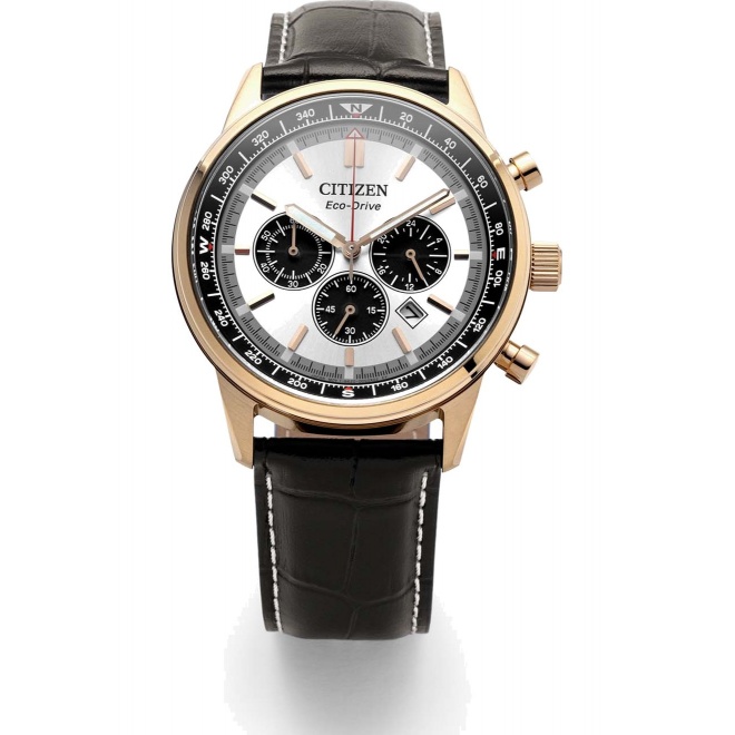 Citizen Chrono Pilot ∅42 mm - 10 ATM, Esfera plateada, correa de piel pespunteada