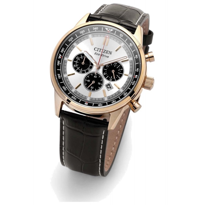 Citizen Chrono Pilot ∅42 mm - 10 ATM, Esfera plateada, correa de piel pespunteada