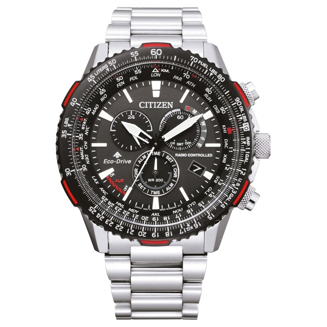 Citizen Crono Pilot Acero ∅47 mm - 20 ATM, Esfera negra, brazalete de acero