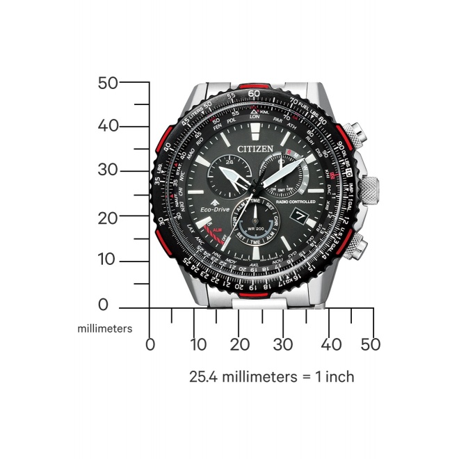 Citizen Crono Pilot Acero ∅47 mm - 20 ATM, Esfera negra, brazalete de acero