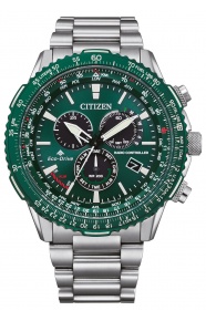 Citizen Crono Pilot Acero ∅45,9 mm - 20 ATM, Esfera verde, brazalete de acero