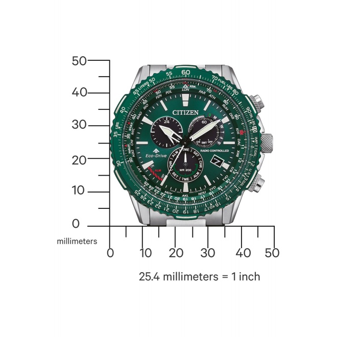 Citizen Crono Pilot Acero ∅45,9 mm - 20 ATM, Esfera verde, brazalete de acero