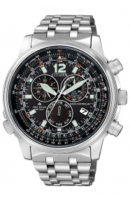 Citizen Crono Pilot Acero ∅43 mm - 20 ATM, Esfera negra, brazalete de acero