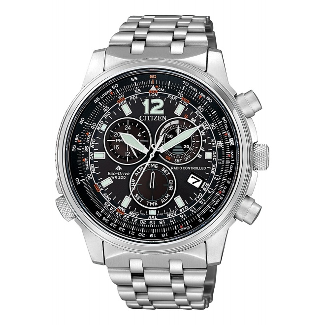 Citizen Crono Pilot Acero ∅43 mm - 20 ATM, Esfera negra, brazalete de acero