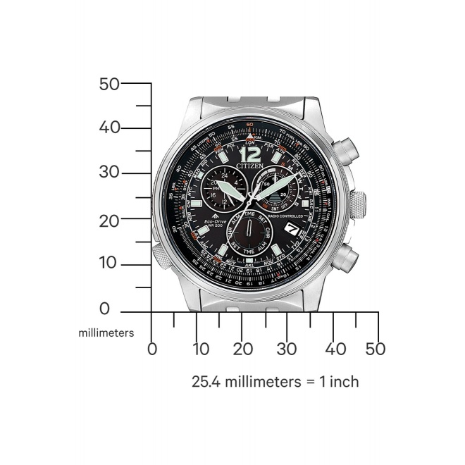 Citizen Crono Pilot Acero ∅43 mm - 20 ATM, Esfera negra, brazalete de acero