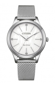 Citizen Lady Casual ∅34 mm - 5 ATM, Esfera blanca, brazalete de acero tipo mesh