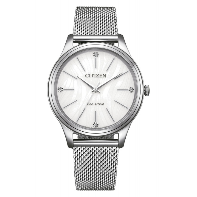 Citizen Lady Casual ∅34 mm - 5 ATM, Esfera blanca, brazalete de acero tipo mesh