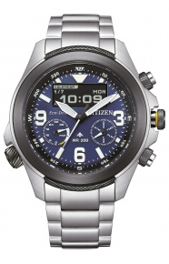 Citizen Eco Drive Land ∅43,5 mm - 20 ATM, Esfera azul, brazalete de acero