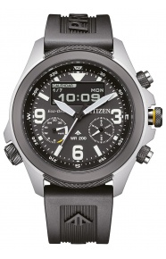 Citizen Eco Drive Land ∅43,5 mm - 20 ATM, Esfera negra, correa de poliuretano biomas benebiol
