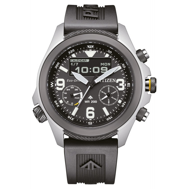 Citizen Eco Drive Land ∅43,5 mm - 20 ATM, Esfera negra, correa de poliuretano biomas benebiol