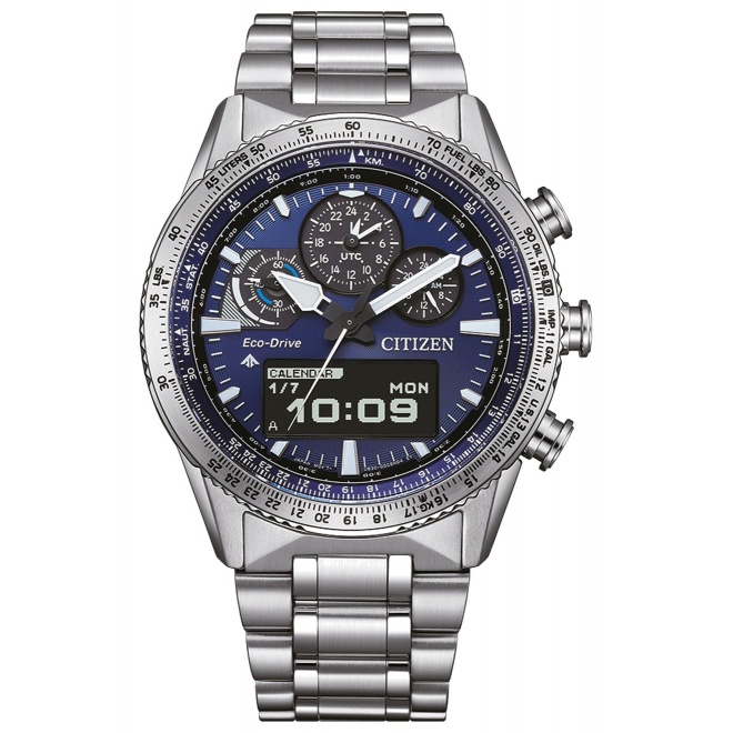 Citizen Skyhawk U830 ∅43 mm - 20 ATM, Esfera azul, brazalete de acero sólido