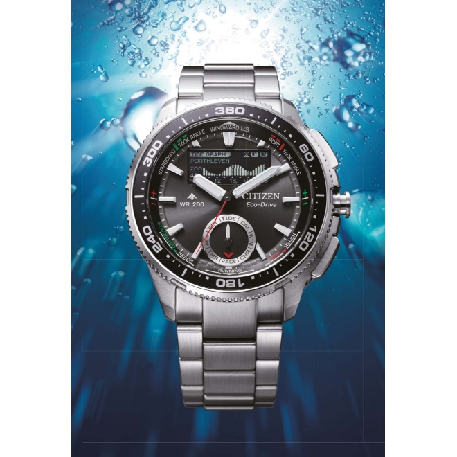 Citizen Wave Tracker ∅42,4 mm - 20 ATM, Esfera negra, brazalete de acero