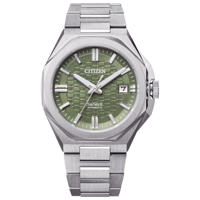 Citizen Series8 ∅39,85 mm - 10 ATM, Esfera verde claro, brazalete de acero sólido