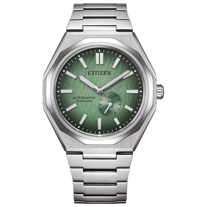 Citizen Super Titanium Zenshin 60 ∅40 mm - 10 ATM, Esfera verde, brazalete sólido de super titanium TIC
