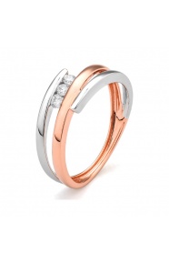 Anillo Tresillo de oro rosa de 18 Kt con diamantes de 0,15 ct