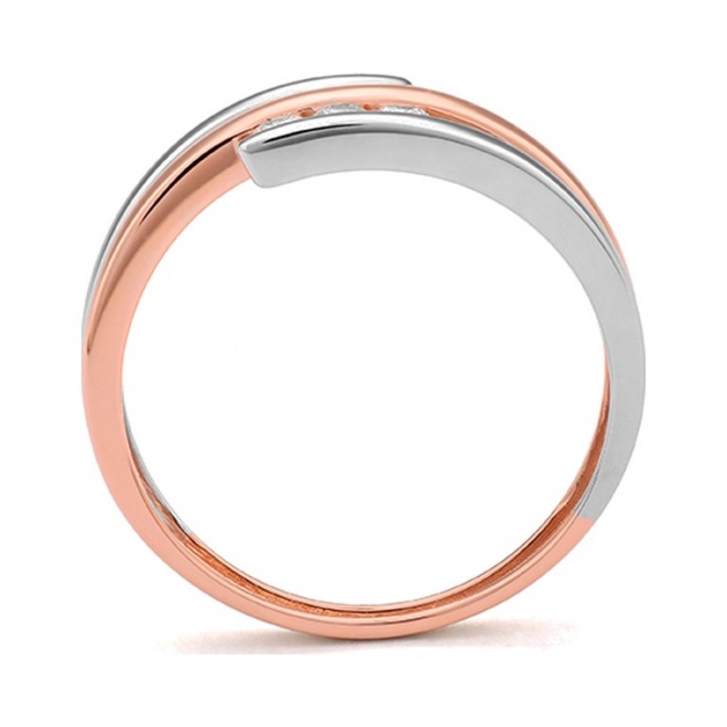 Anillo Tresillo de oro rosa de 18 Kt con diamantes de 0,15 ct